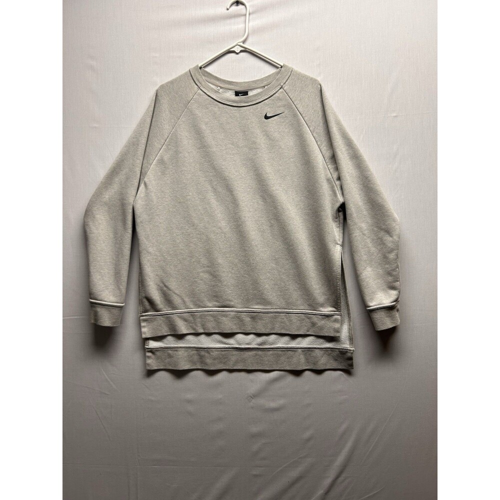 Nike Dri Fit Split Hem Long Sleeve Crew Neck Women’s Medium Light Grey Athletic